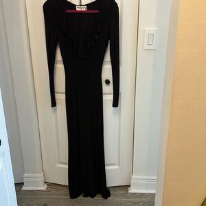 Long black dress with ruffles long sleeves Halloween witch